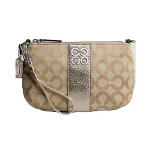 Authentic Coach Beige & Metallic Gold Accent Wristlet